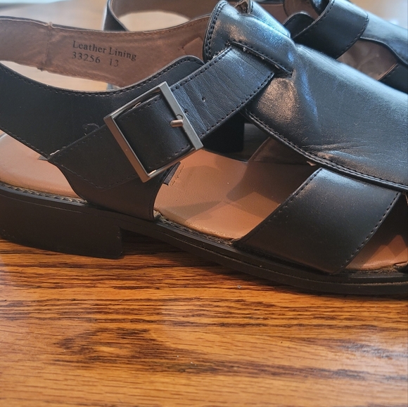 Majestic Collection Black Leather Open Closed Toe Slingback Sandals Shoes 13 - Picture 4 of 11